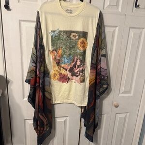 The Smashing Pumpkins Upcycled Graphic Tee & Sheer Flowy Print Sleeves - OSFM